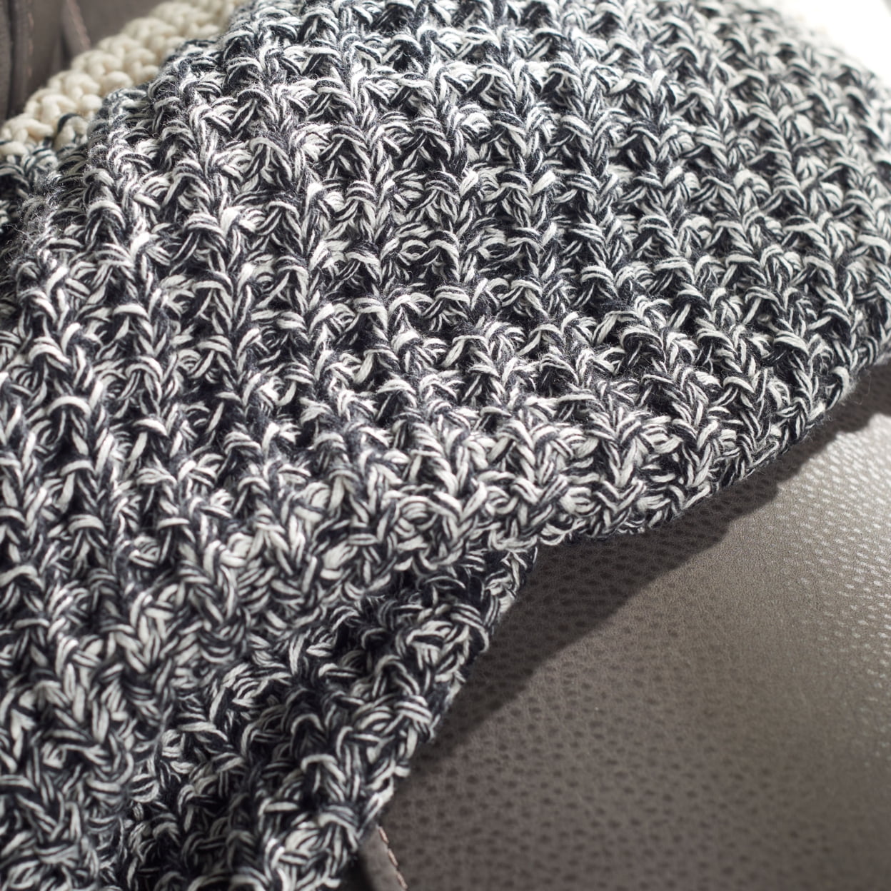 Beige and Grey Knitted Cotton Throw Blanket
