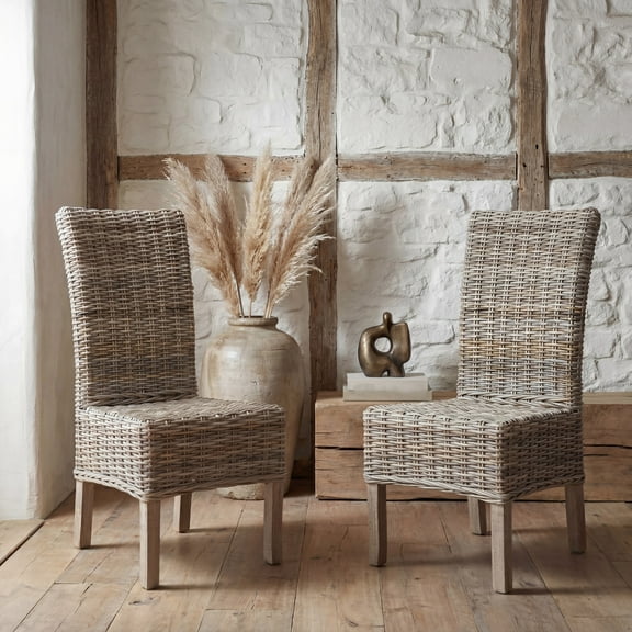 SAFAVIEH Quaker Bohemian Rattan Solid Dining Parsons Chair, Natural (Set of 2)