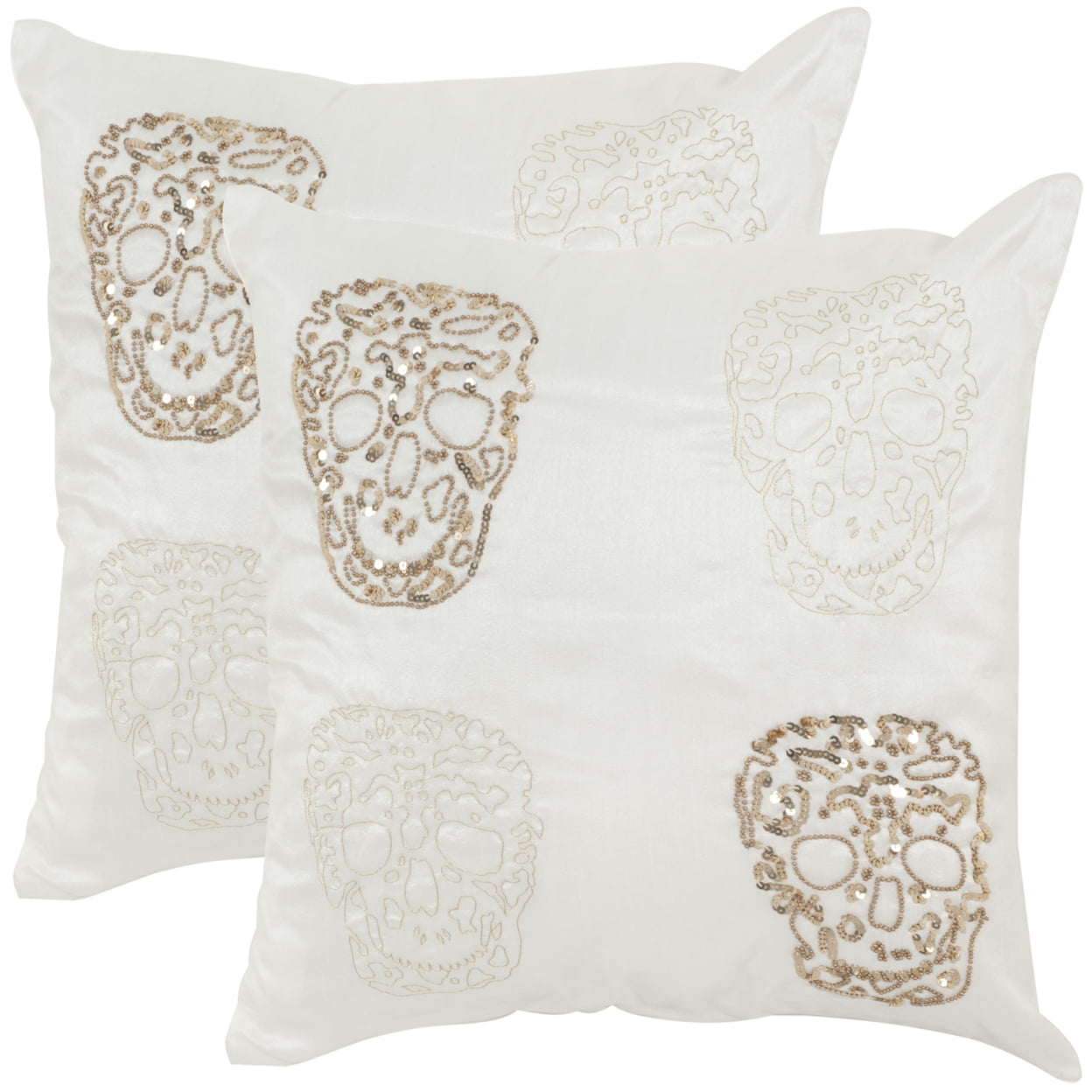 Gold Embroidered Skull Cotton Throw Pillow Set