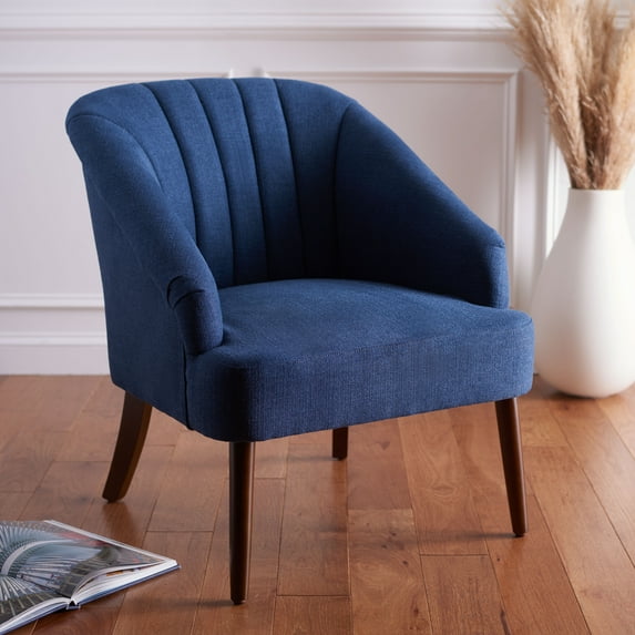 Safavieh Quenton Mid-Century Wood and Fabric Dining Arm Chairs, Navy