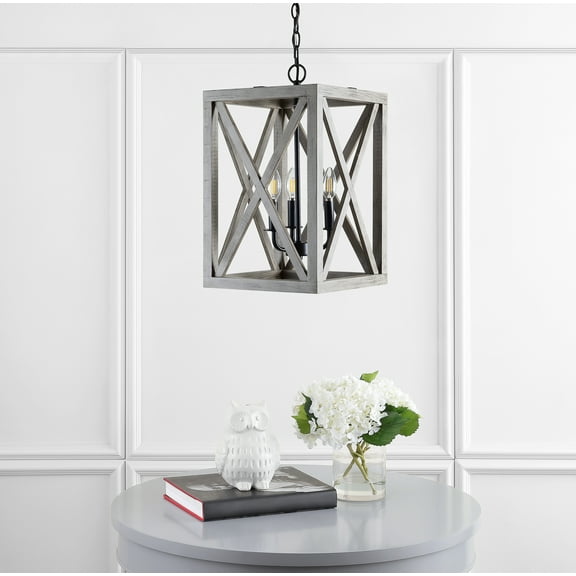 SAFAVIEH Rabea 3 Light X-Frame Modern Pendant, Black/Wood