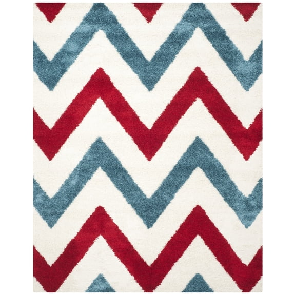 SAFAVIEH Rachel Geometric Chevron Kids Shag Area Rug, Ivory/Red, 8' x 10'