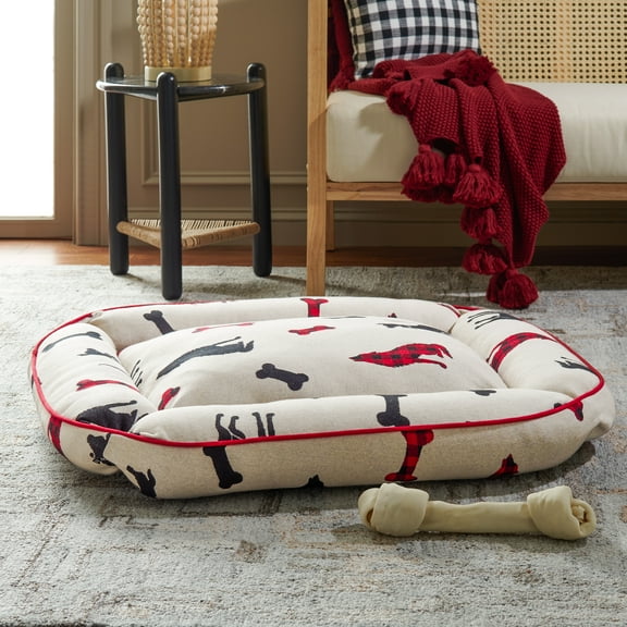 SAFAVIEH Raddax Small Pillow Style Dog Bed, Ivory/Red