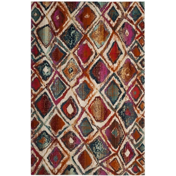 SAFAVIEH Radiance Keaton Geometric Diamonds Area Rug, Cream/Rust, 3'3" x 5'