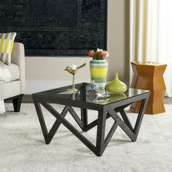 SAFAVIEH Radley Mid-Century Glass Top Coffee Table, Dark Grey