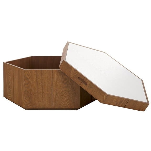 SAFAVIEH Rafaela Modern Hexagon Coffee Table, Walnut/White (27 in. W x 27 in. D x 12.5 in. H)