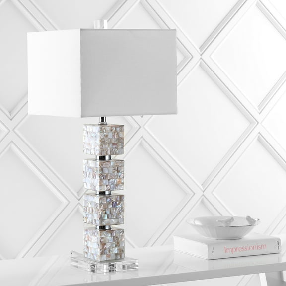 SAFAVIEH Raffery 29 in. H Coastal Shell Tower Table Lamp, Cream, Set of 2