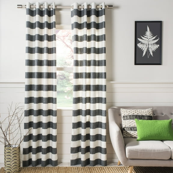 SAFAVIEH Rafina Grommet Curtain Panel, 52" x 84", Grey/White Stripe