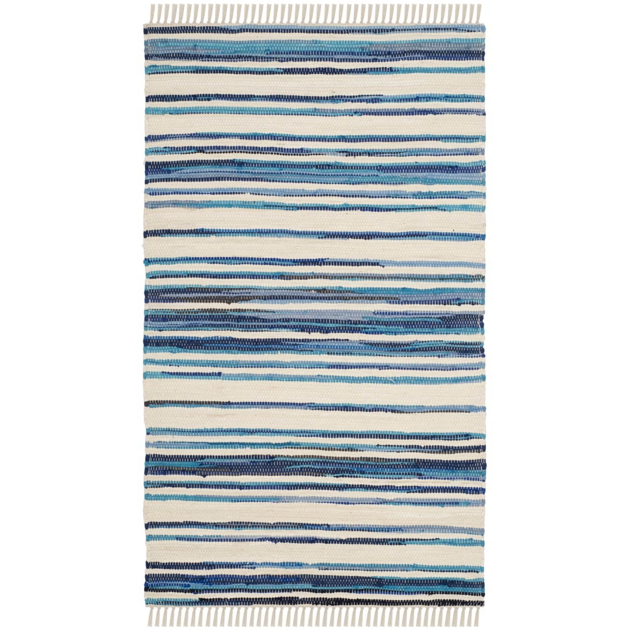 SAFAVIEH Rag Benton Striped Cotton Area Rug, Ivory/Blue, 2'6" x 4