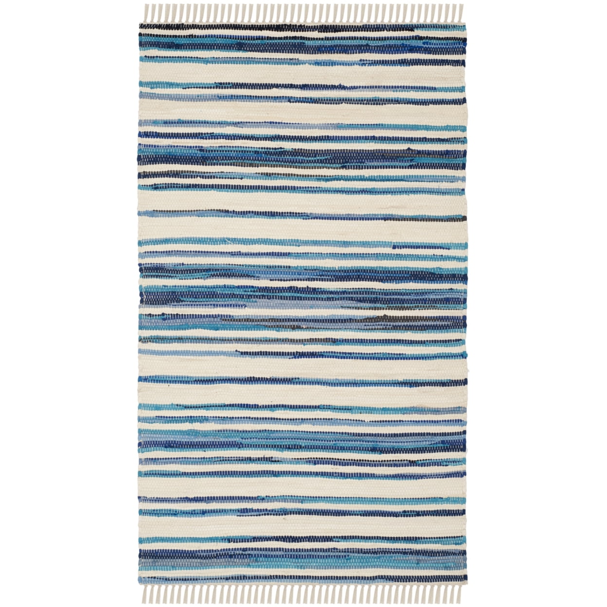 Ivory & Blue Striped Hand-Woven Cotton Area Rug - 3' x 5'