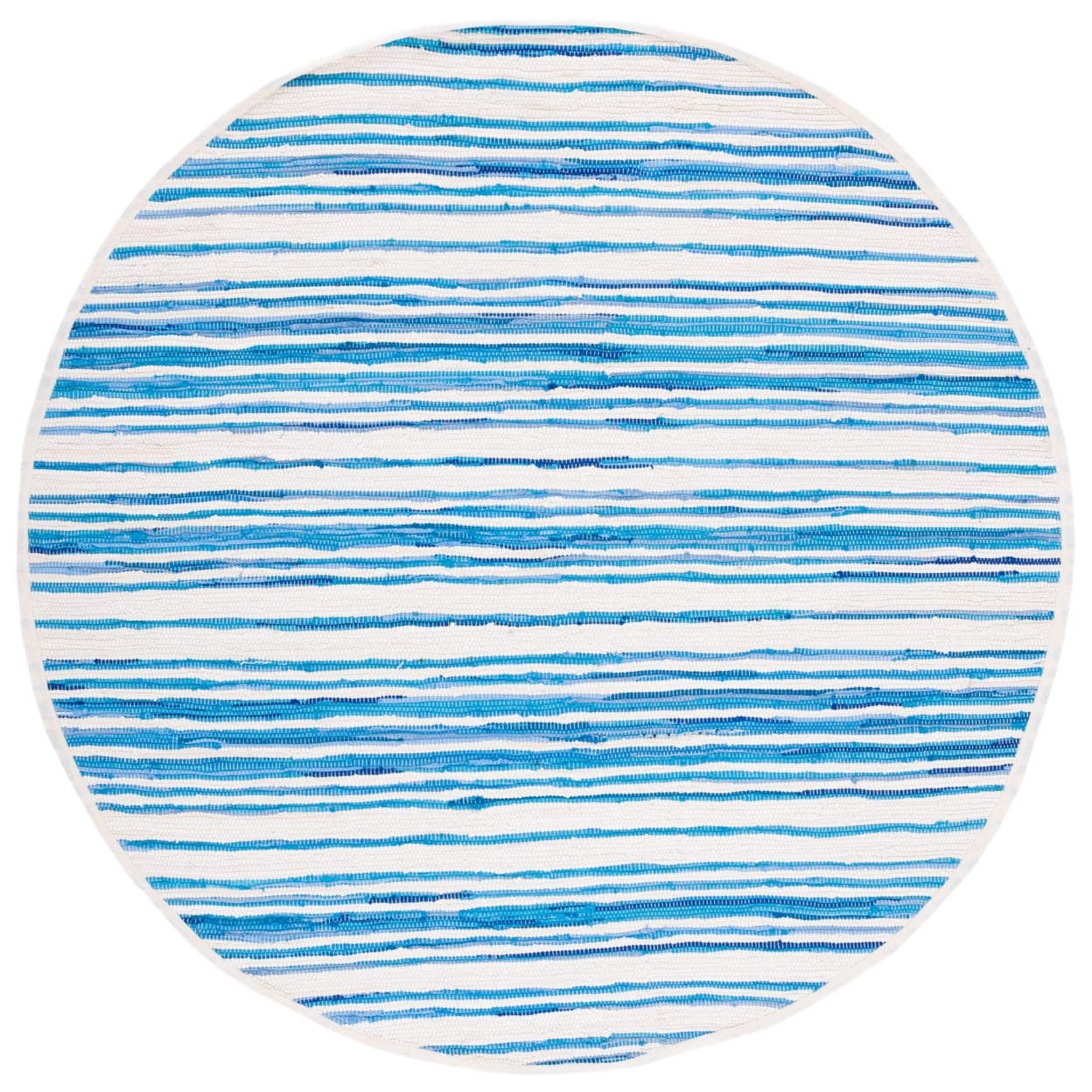 Hand-Woven Ivory & Blue Striped Cotton Round Rug, 4' Diameter