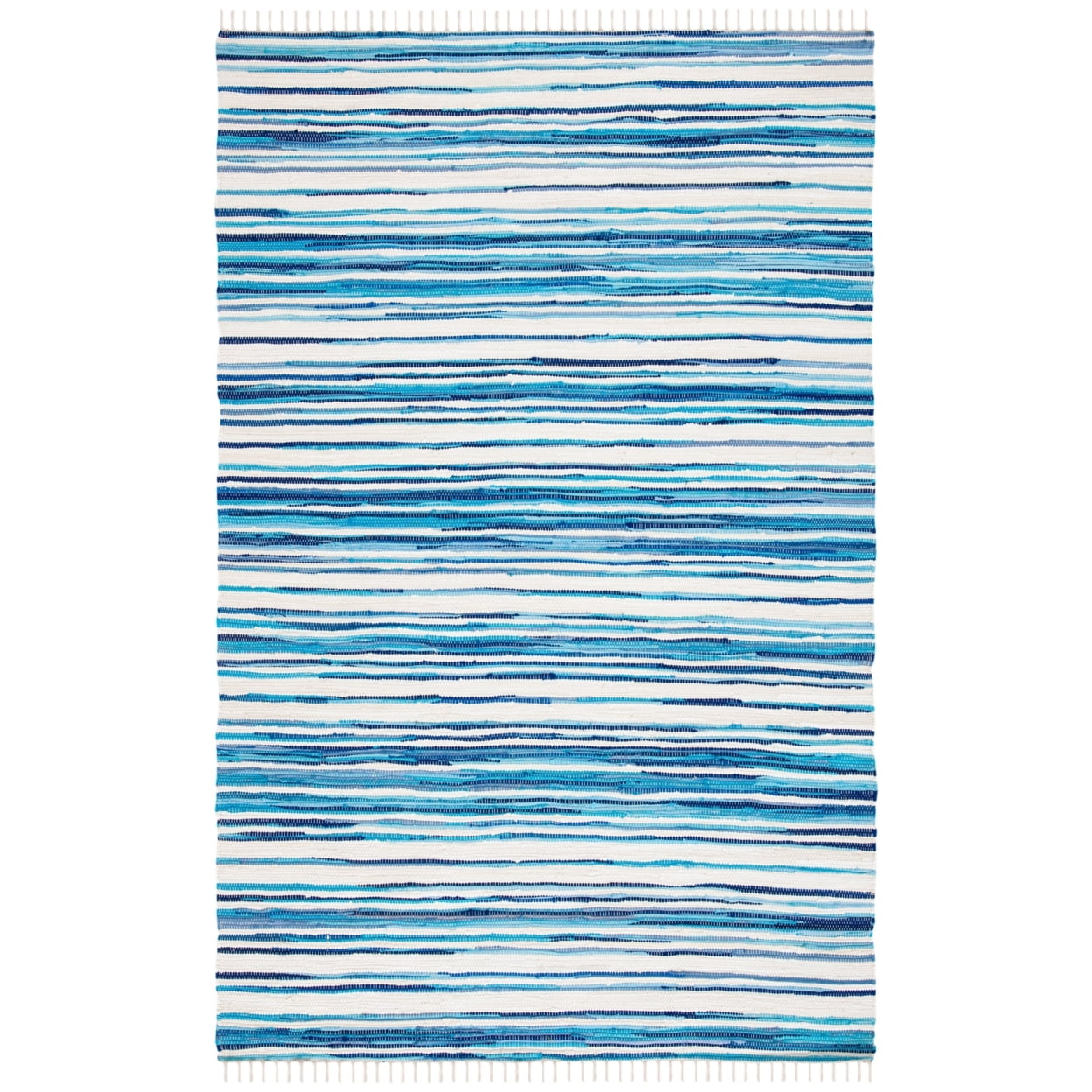 Handmade Ivory & Blue Stripe Cotton Round Area Rug - 5' x 8'