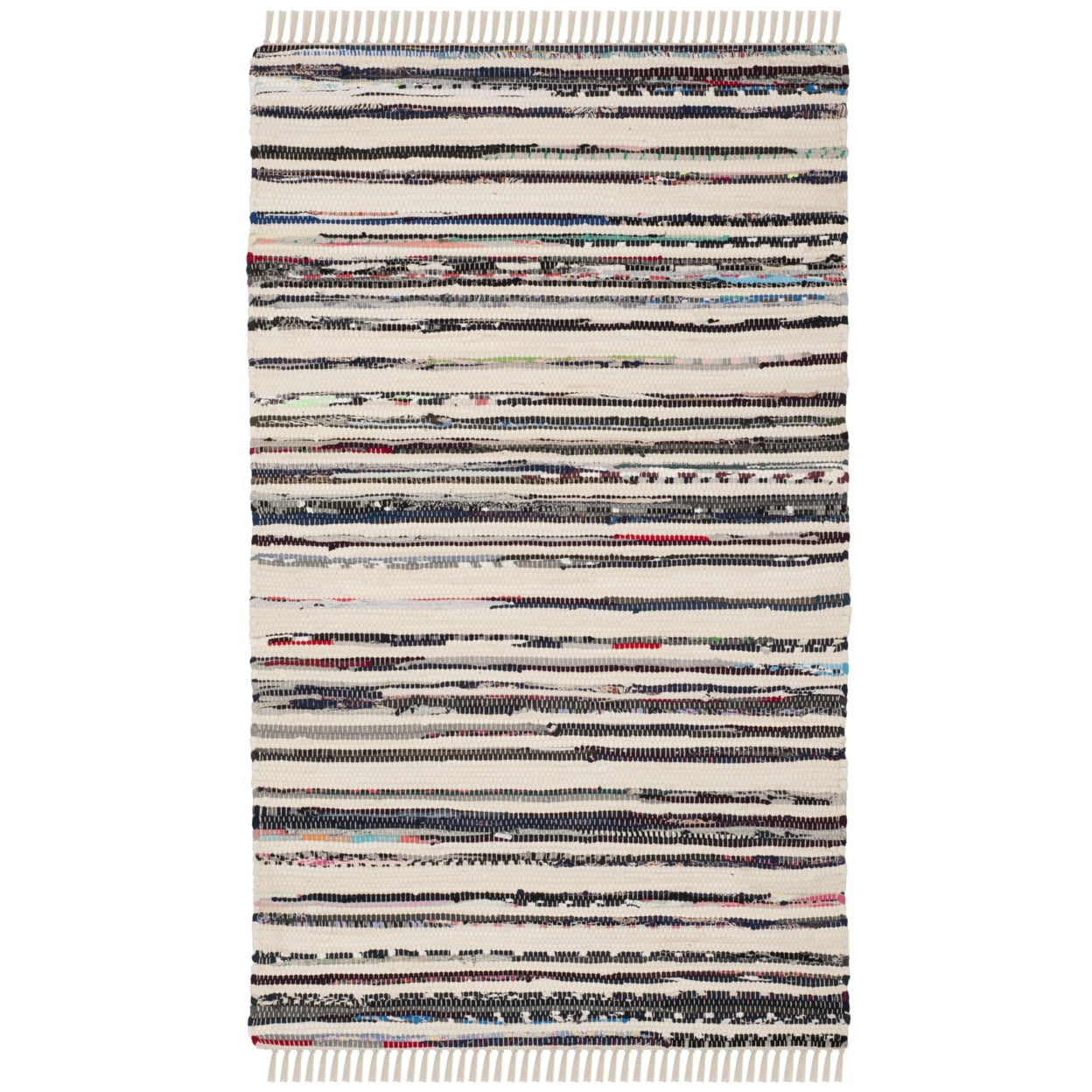 Ivory and Charcoal Striped Handwoven Wool Cotton Rug, 3' x 5'
