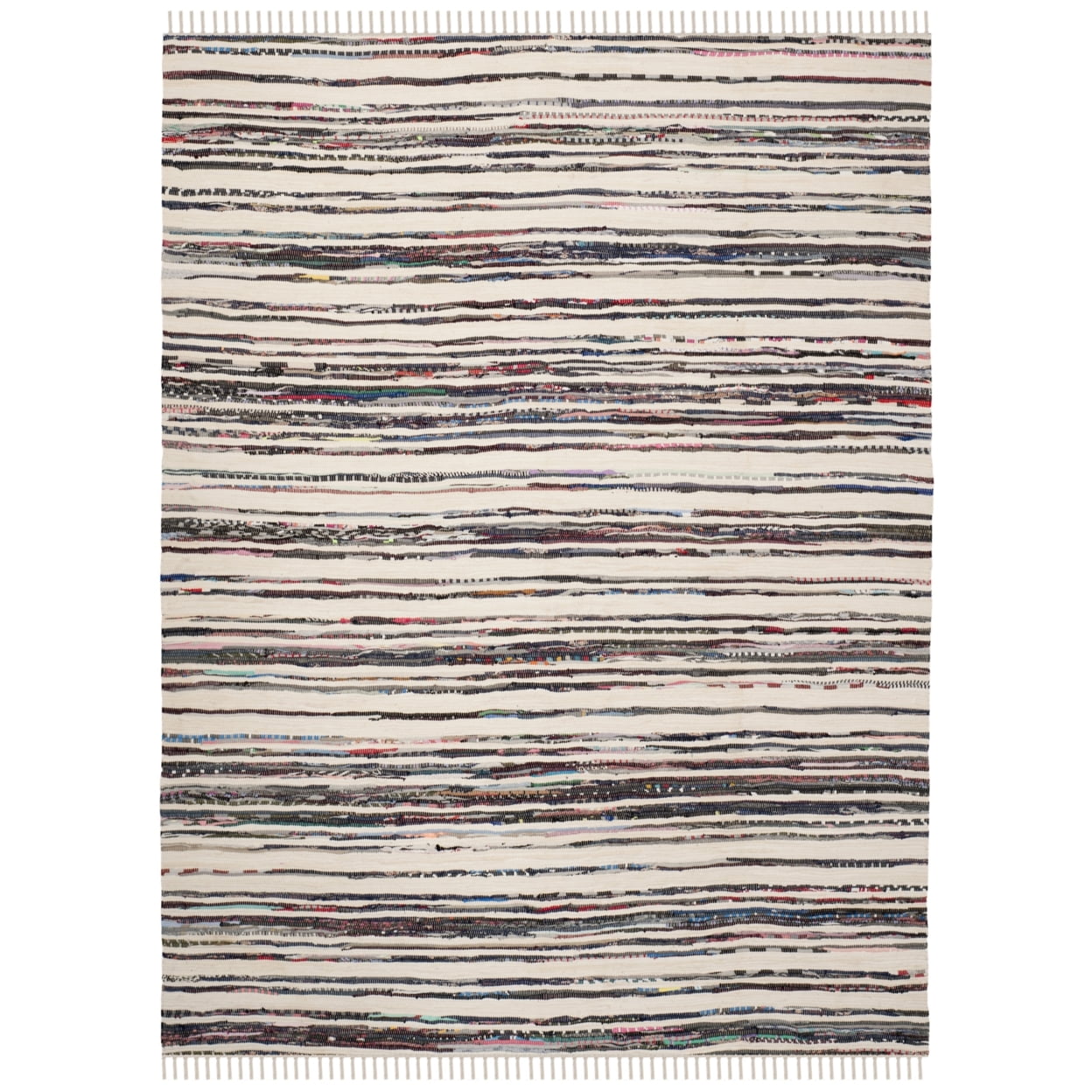 Ivory and Charcoal Striped Handwoven Wool Cotton Rug 4' x 6'