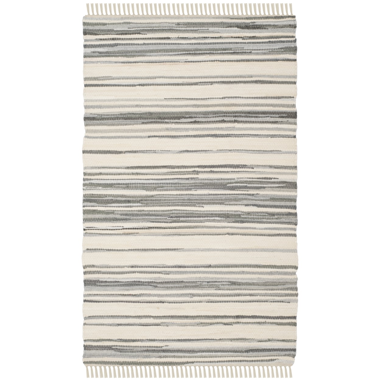 Ivory and Grey Striped Handwoven Wool-Cotton Area Rug, 2' x 3'