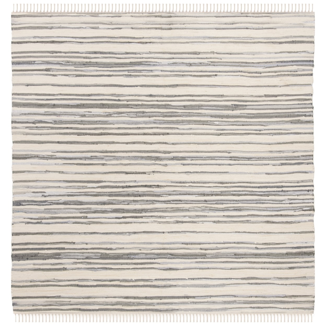 Handmade Square Flat-Woven Striped Wool-Cotton Rug in Gray - 4' x 4'