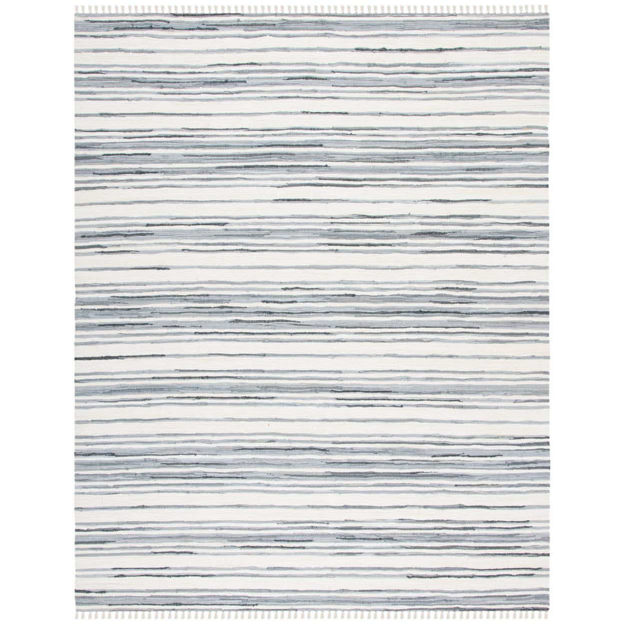 Handmade Square Flat-Woven Striped Wool-Cotton Rug in Gray - 4' x 4'