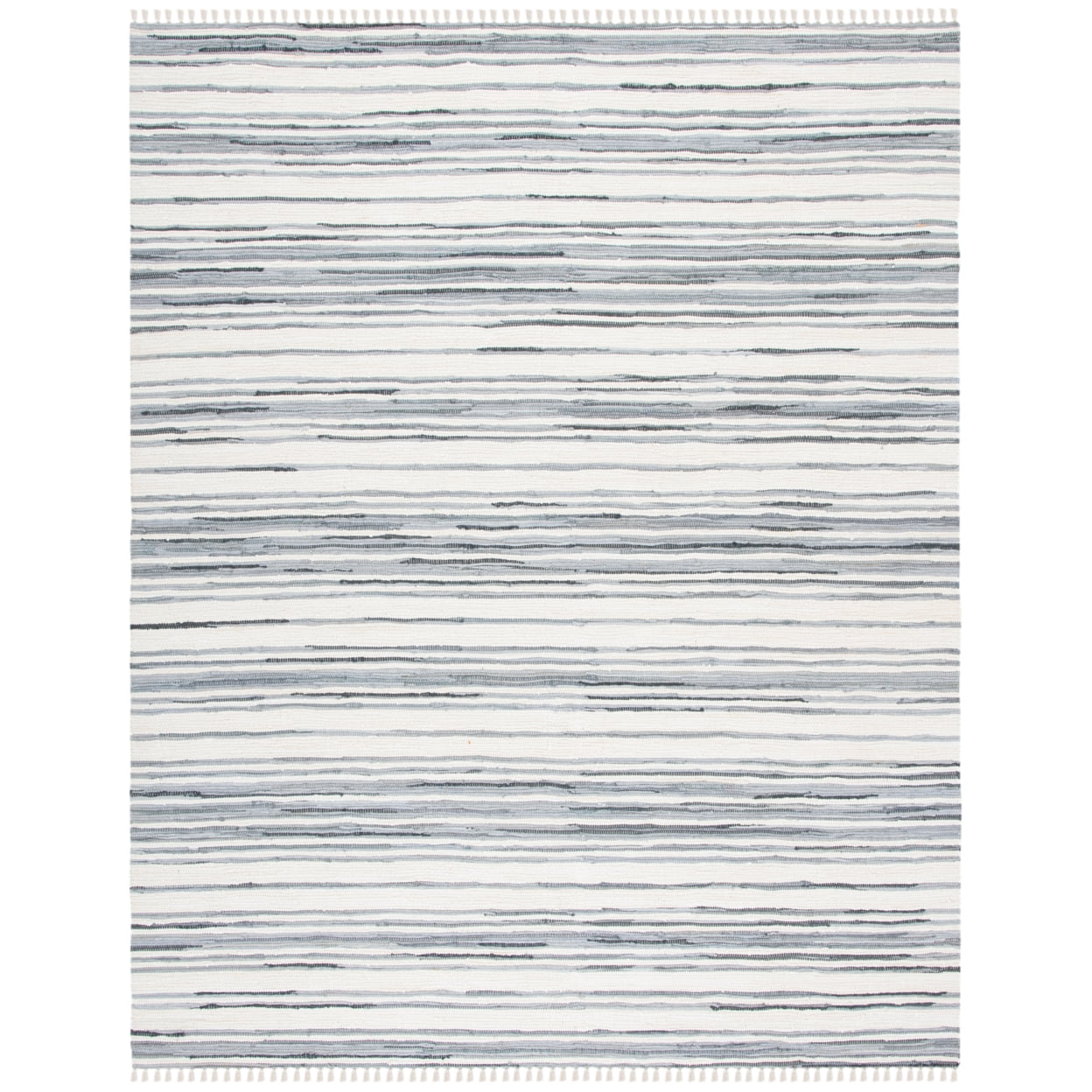 SAFAVIEH Rag Benton Striped Cotton Area Rug, Ivory/Grey, 8' x 8' Square