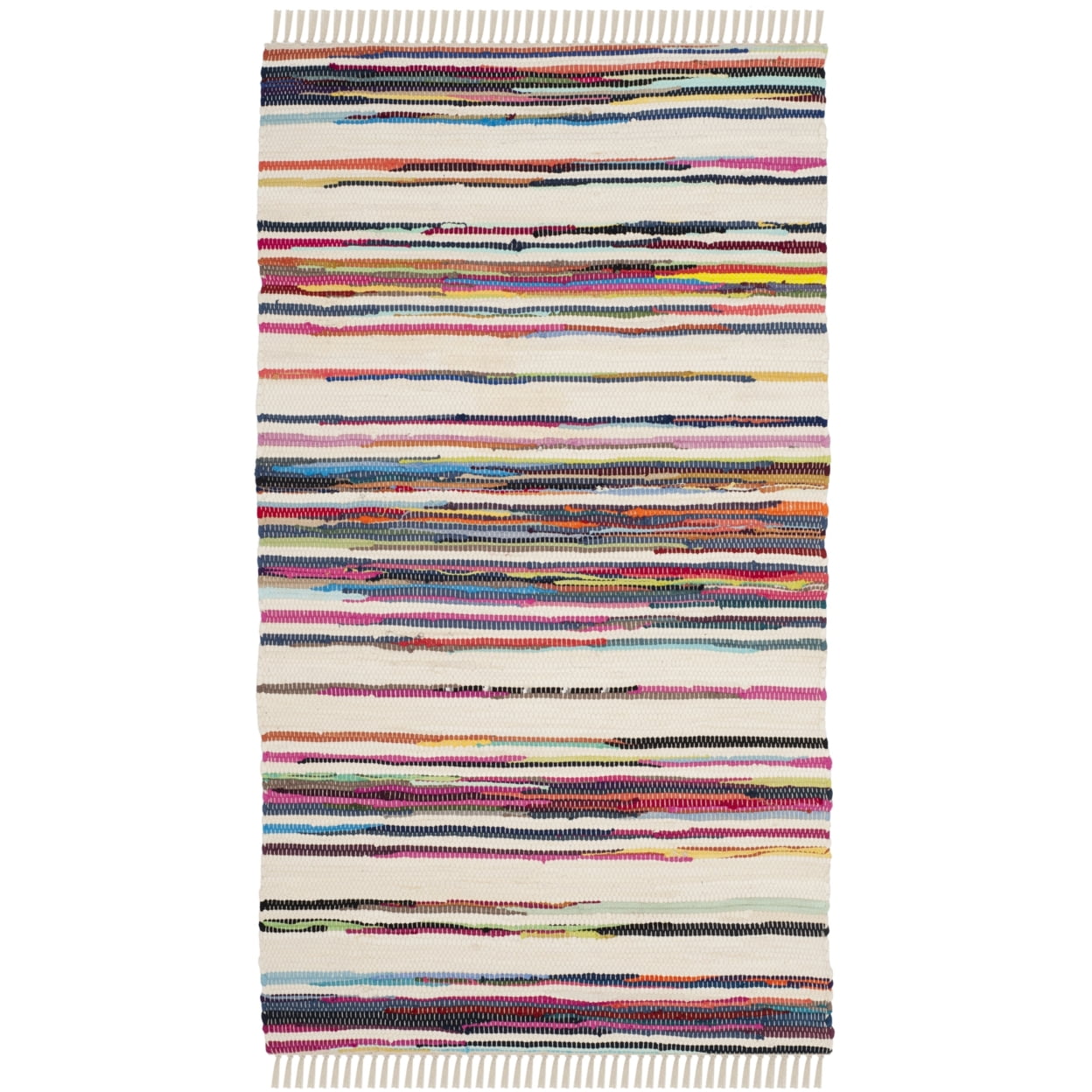 Ivory Striped Hand-Woven Wool Cotton Blend Area Rug, 2'6" x 4'