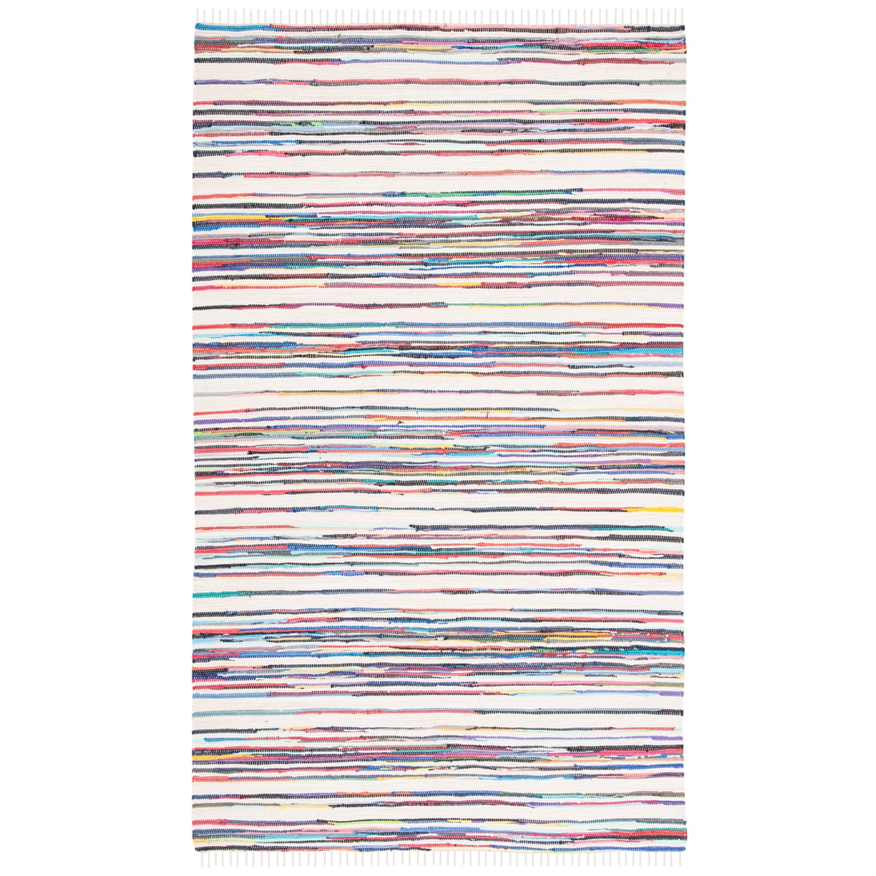 Ivory and Multicolor Round Cotton Handmade Flat Woven Rug