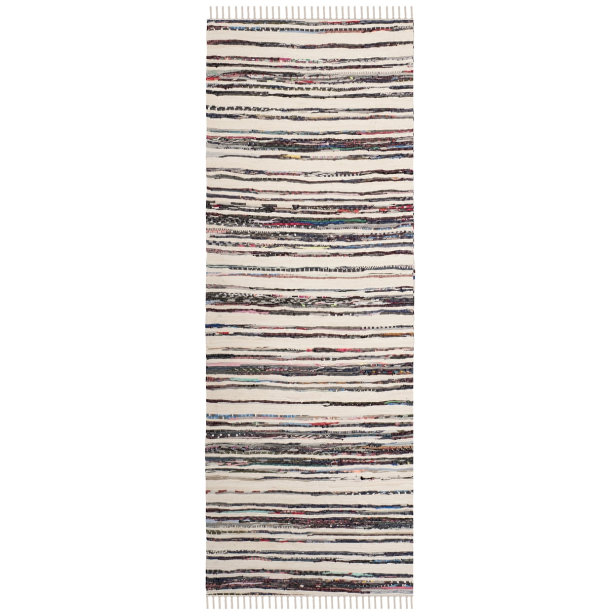 Ivory and Charcoal Striped Wool Cotton Runner Rug