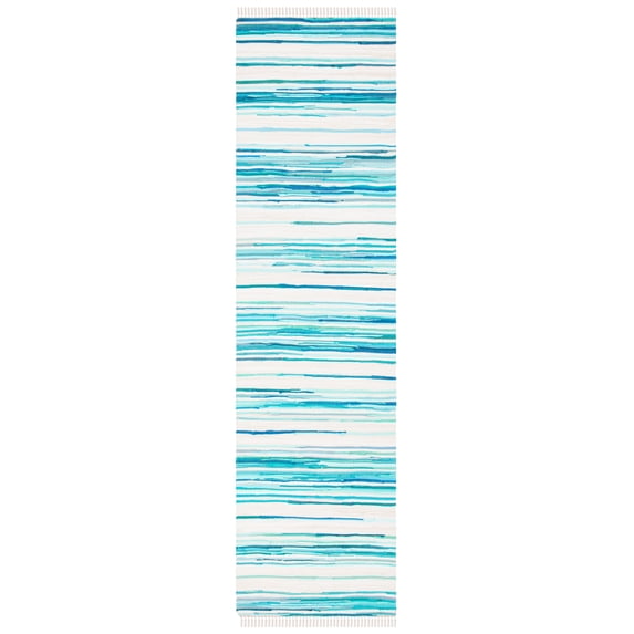 SAFAVIEH Rag Benton Striped Cotton Runner Rug, Ivory/Green, 2'3" x 7'