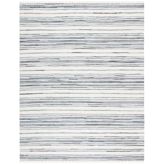 SAFAVIEH Rag Benton Striped Cotton Runner Rug, Ivory/Grey, 2'3" x 11'