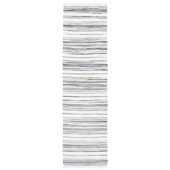 SAFAVIEH Rag Benton Striped Cotton Runner Rug, Ivory/Grey, 2'3" x 6'