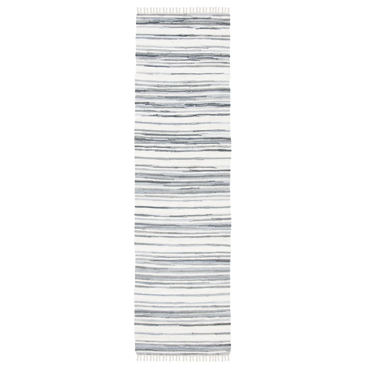 Ivory and Grey Stripe Hand-Woven Wool Cotton Runner Rug - 2'3" x 7'