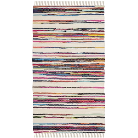 SAFAVIEH Rag Benton Striped Cotton Runner Rug, Ivory/Multi, 2'3" x 5'