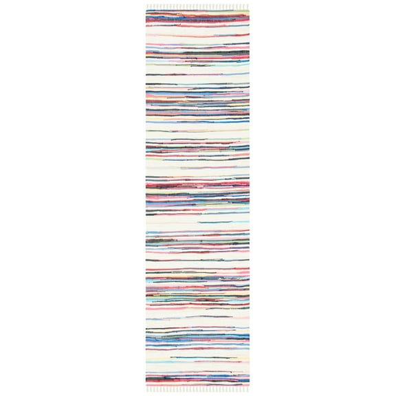 SAFAVIEH Rag Benton Striped Cotton Runner Rug, Ivory/Multi, 2'3" x 6'