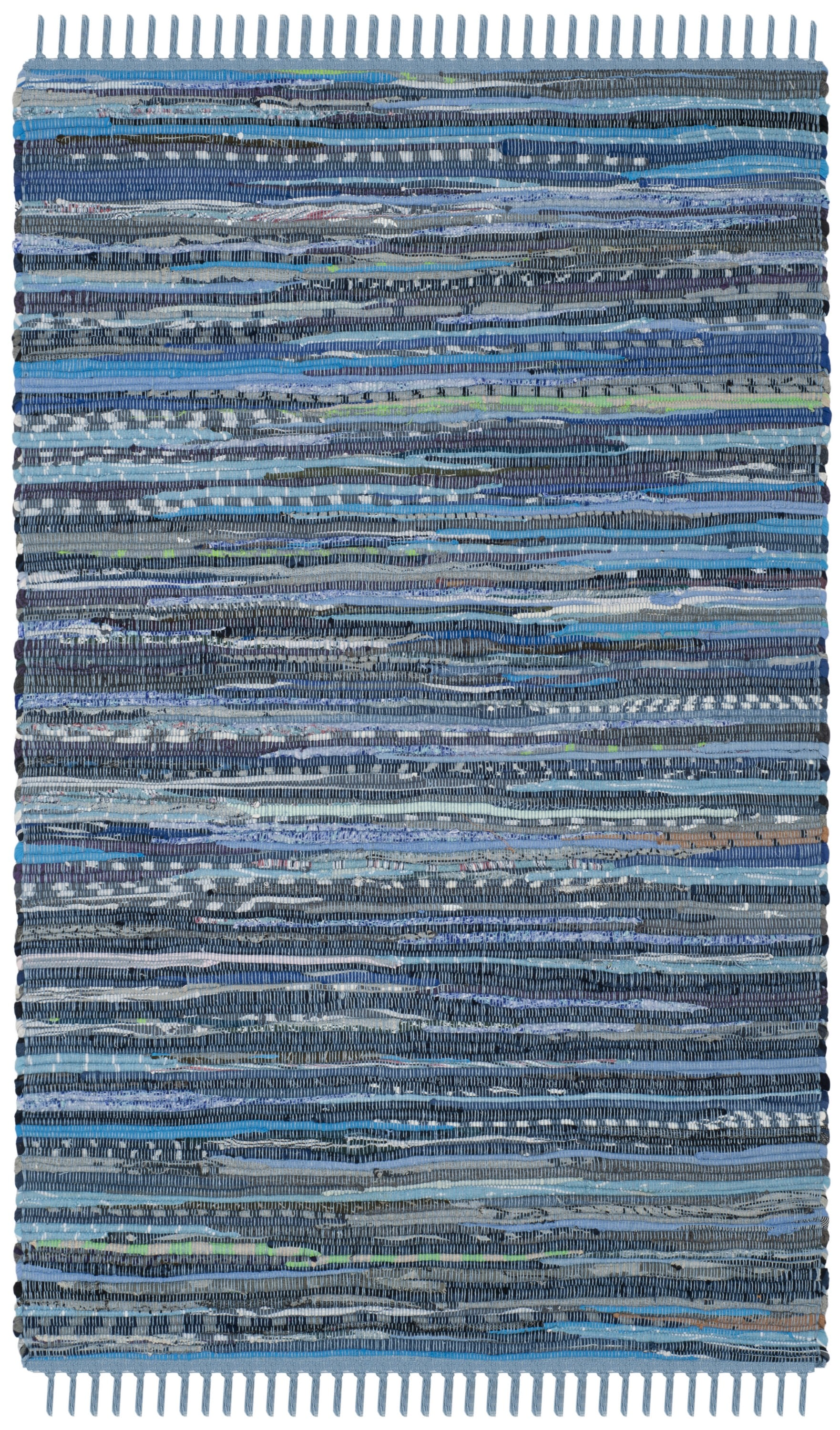 Handmade Blue Striped Cotton Flat Woven Area Rug