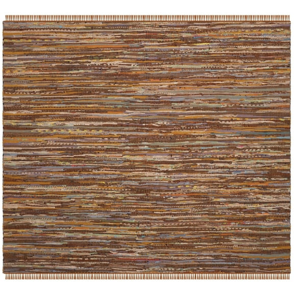 SAFAVIEH Rag Candis Striped Cotton Area Rug, Gold/Multi, 6' x 6' Square