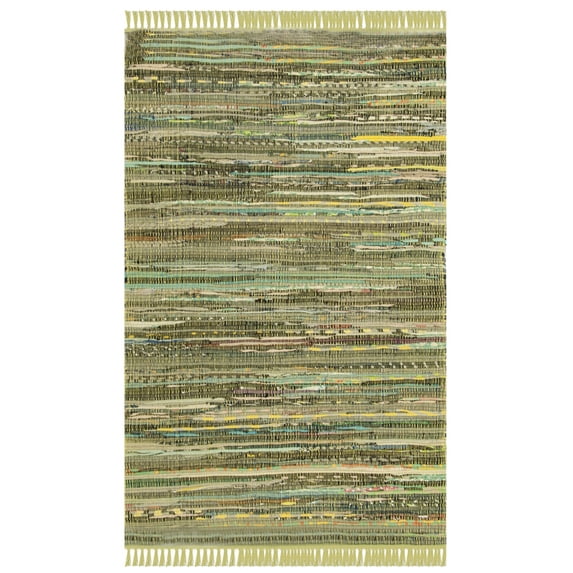 SAFAVIEH Rag Candis Striped Cotton Area Rug, Light Green/Multi, 2'6" x 4'
