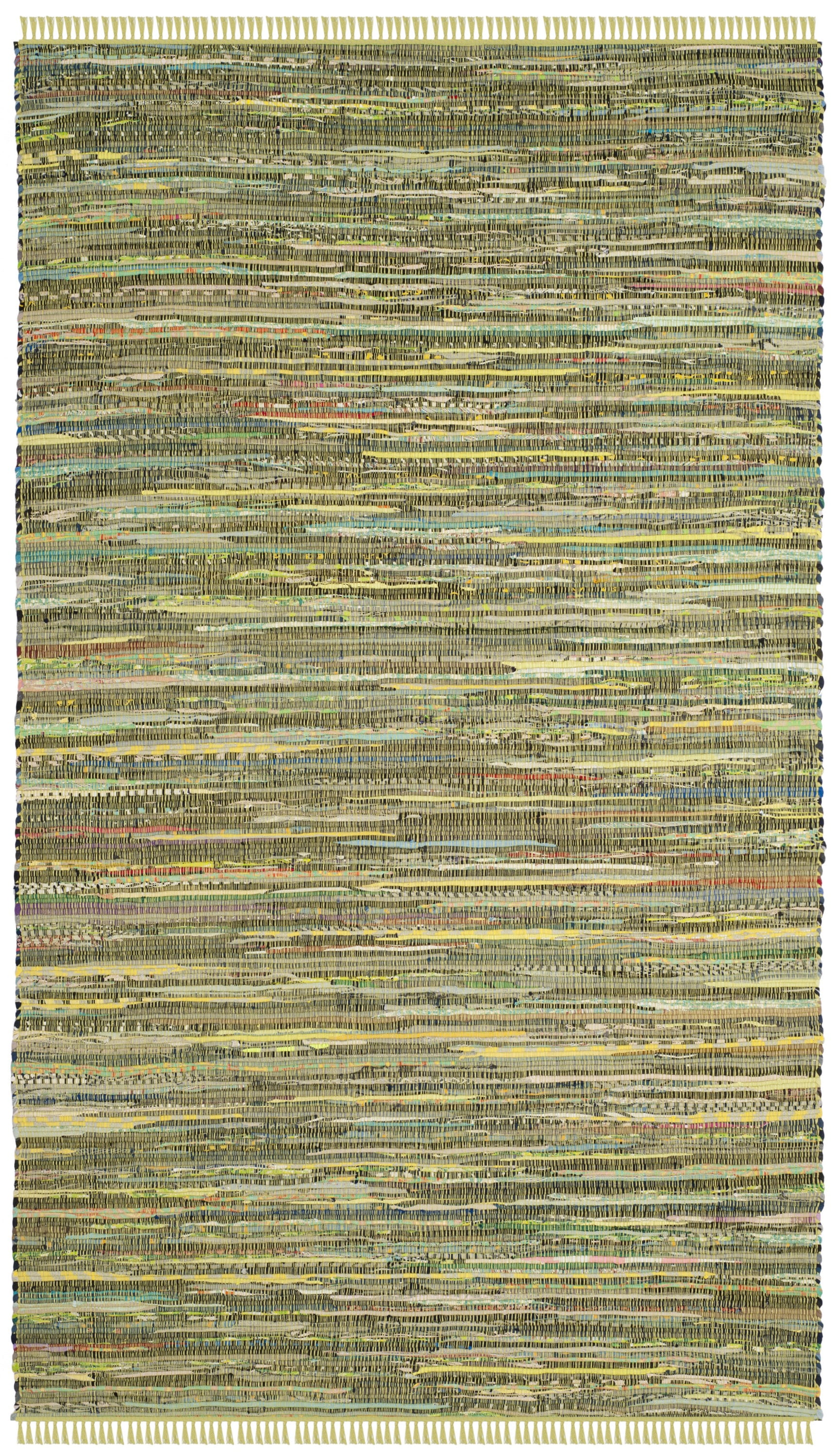 Handmade Light Green and Multicolor Wool Cotton 6' x 9' Striped Rug