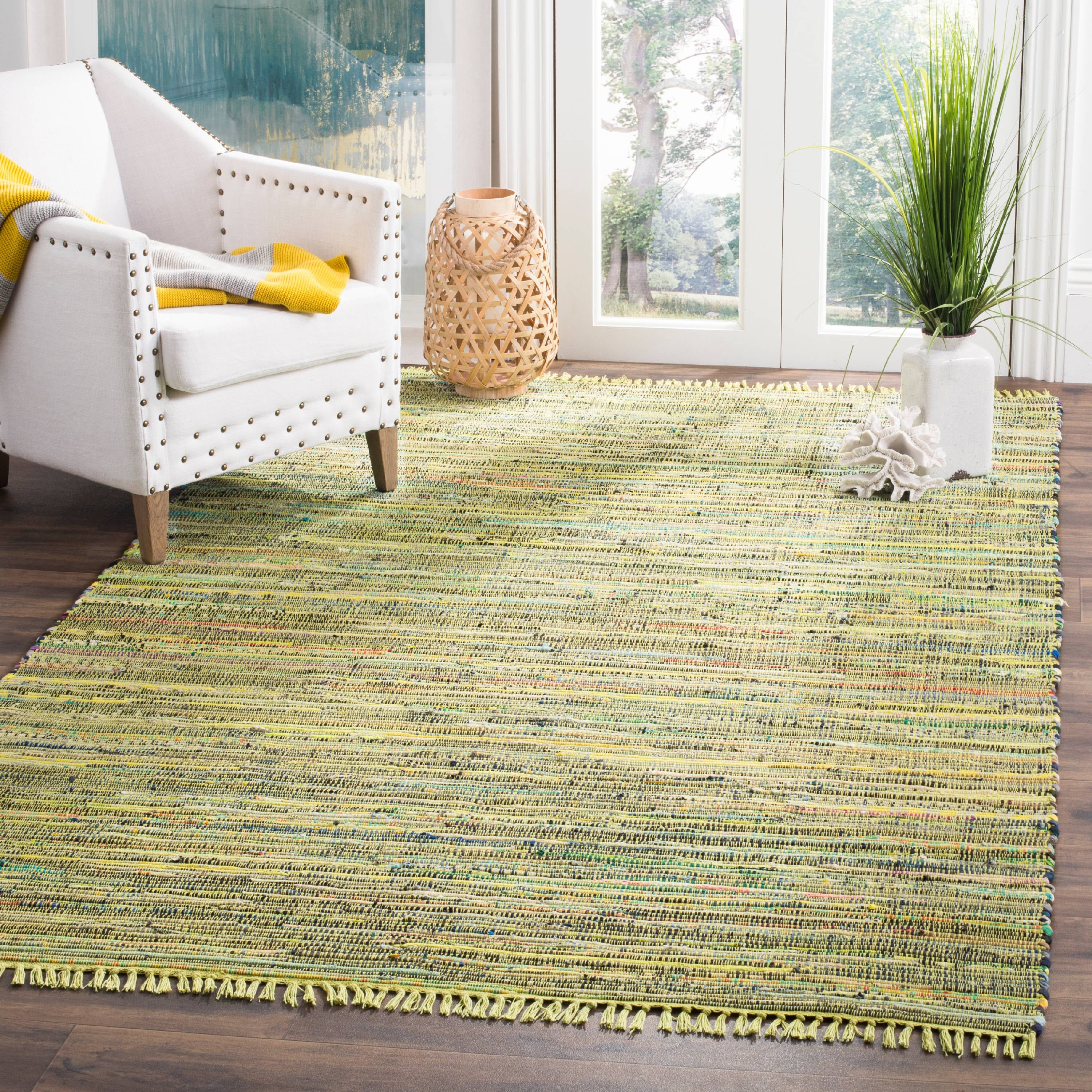 SAFAVIEH Rag Candis Striped Cotton Area Rug, Light Green/Multi, 8' x 10'