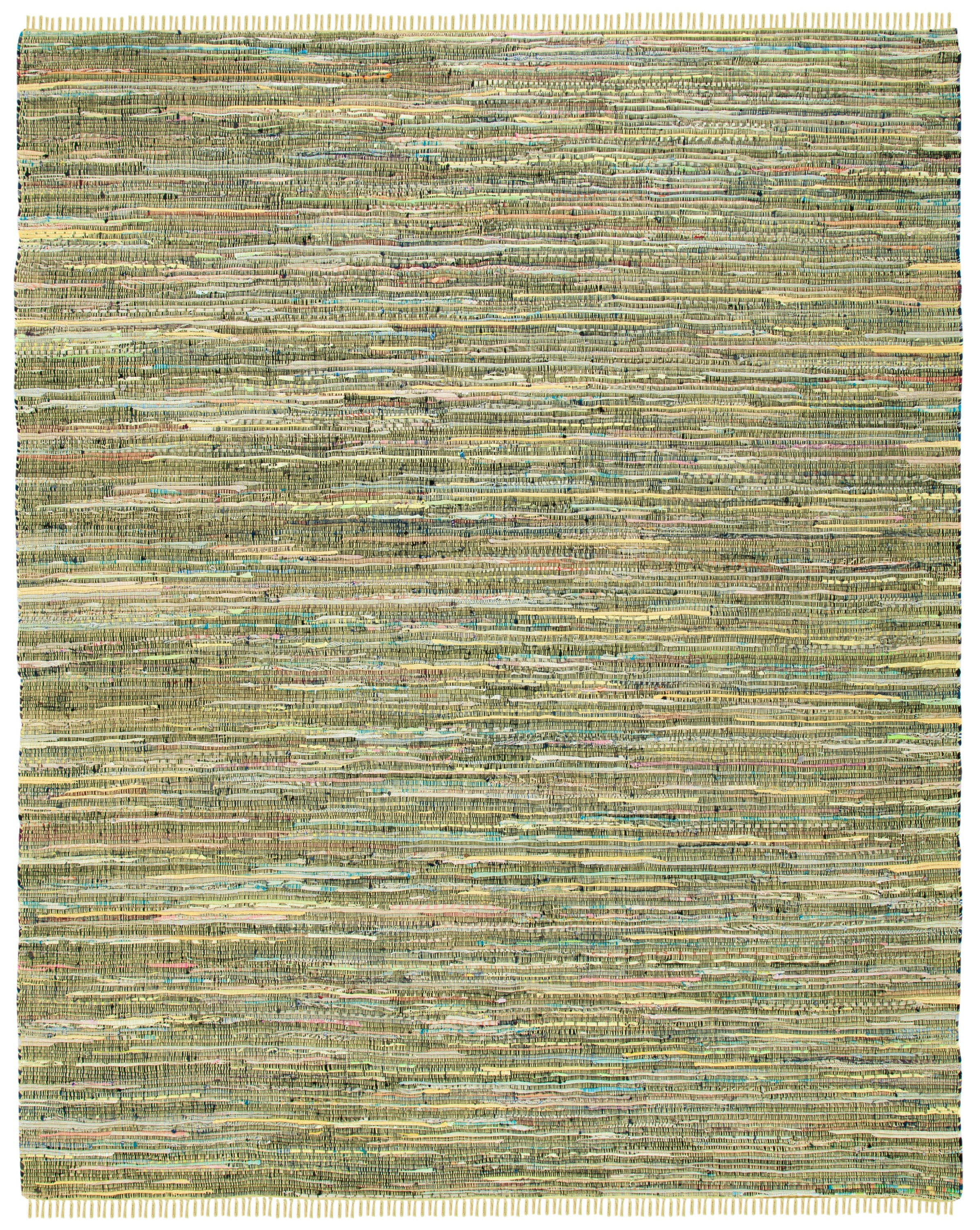 Handmade Boho Stripe Cotton Area Rug 8' x 10' in Light Green & Multi