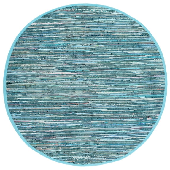 SAFAVIEH Rag Candis Striped Cotton Area Rug, Turquoise/Multi, 6' x 6' Round