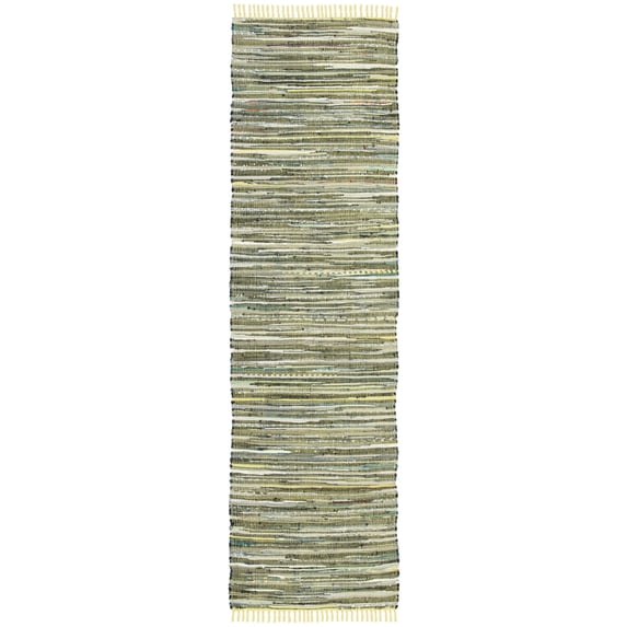 SAFAVIEH Rag Candis Striped Cotton Runner Rug, Light Green/Multi, 2'3" x 8'