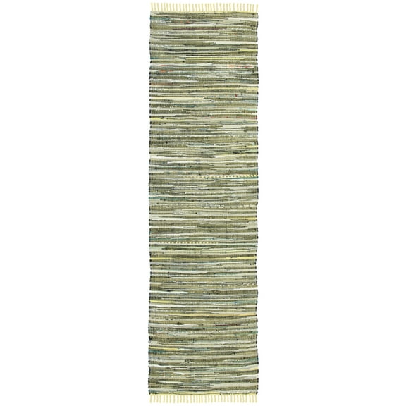 SAFAVIEH Rag Candis Striped Cotton Runner Rug, Light Green/Multi, 2'3" x 8'