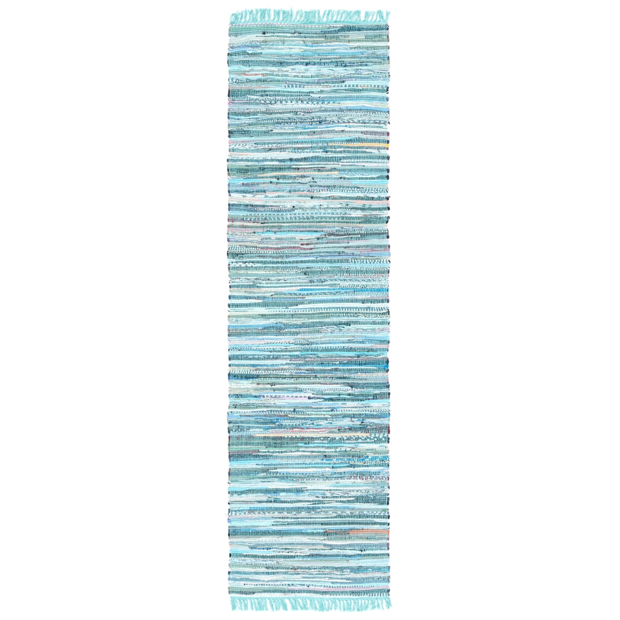 Handmade Turquoise and Multicolor Cotton Stripe Runner Rug, 2'3" x 12'