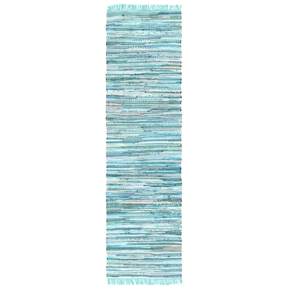 SAFAVIEH Rag Candis Striped Cotton Runner Rug, Turquoise/Multi, 2'3" x 12'