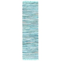 SAFAVIEH Rag Candis Striped Cotton Runner Rug, Turquoise/Multi, 2'3" x 7'