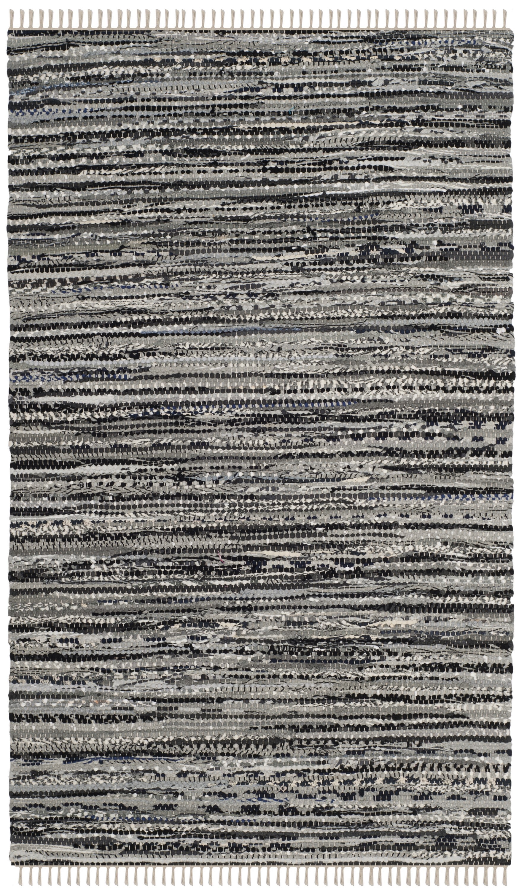 Hand-Woven Gray Stripe Cotton Area Rug - 2'6" X 4'