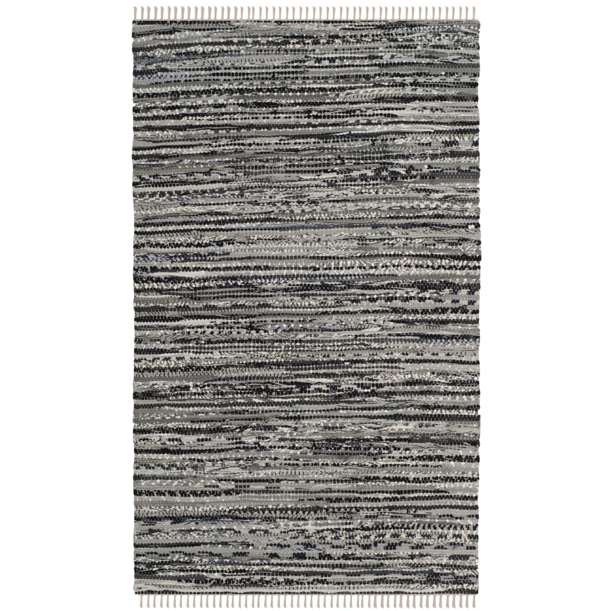 Gray Round Handmade Cotton Stripe Area Rug, 3' x 5'
