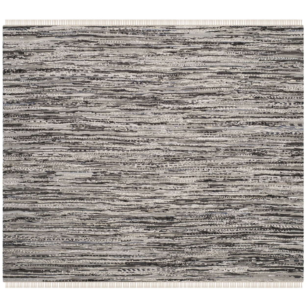 Gray and White Handwoven Wool Cotton Square Rug