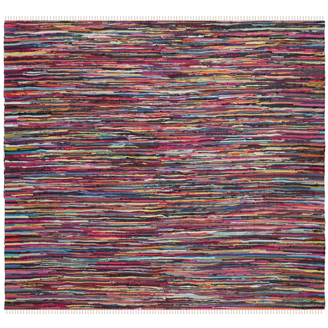 Handmade Multi-Stripe Cotton Flat Woven Square Rug