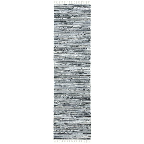 SAFAVIEH Rag Dania Striped Cotton Runner Rug, Grey, 2'3" x 12'