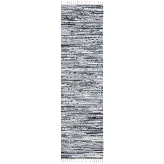 SAFAVIEH Rag Dania Striped Cotton Runner Rug, Grey, 2'3" x 6'