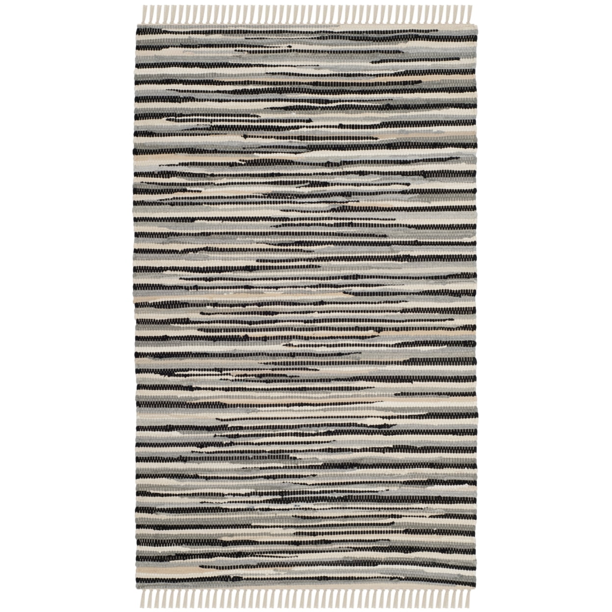 Handmade Black and White Striped Wool Cotton Rug 2' x 3'